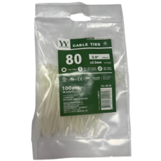 YW 尼龍自鎖式束線帶 2.5*80mm 100入 白色 TSL-80-M, 白, 1包