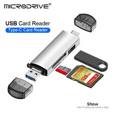 OTG 유형 C IN 5GBPS 고속 SD 마이크로 전송 드라이브 다기능 플래시 어댑터 카드 3.0 6 USB 1 TF 판독기, 실버