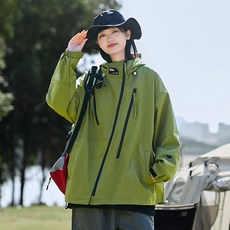 戶外春秋季薄款運動夾克 連帽防水防風情侶款外套 寬鬆長版運動夾克, 3XL码 建议体重（90-105公斤）, 果綠