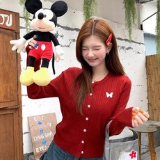 투니스 여성 빈티지 루즈핏 리본 싱글 브레스트 니트 가디건