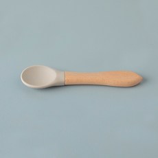 寵物貓咪專用矽膠餵食勺 木柄幼貓溼糧勺 嬰兒食品級材質, 1個, 灰色（矽膠勺）