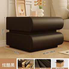 牀頭櫃家用臥室帶燈實木小衆設計輕奢高級感小, 星耀黑雙抽-無燈款甄選落葉松多層實木框架+實木抽屜:40x40x46cm-整裝(無需安裝開箱即用)