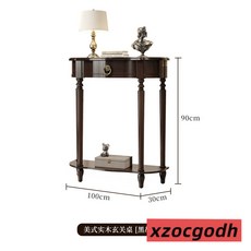 玄關桌 邊桌 置物桌 美式半圓玄關過道收納櫃走廊靠墻桌歐式門廳入戶實木玄關桌玄關臺, 黑胡桃色-100*30*90CM, 黑胡桃色