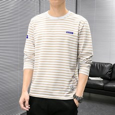 봄 가을 남성 긴팔 트렌디 레깅스 패션 트렌디 맨투맨 골프 티셔츠 줄무늬 라운드넥 루즈핏 긴팔티