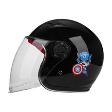 헬멧 오토바이헬멧 전기차 어린이 헬멧 3-8-12 사계절, 3-10세작은잠자리와함께있는검은캡틴아메리카