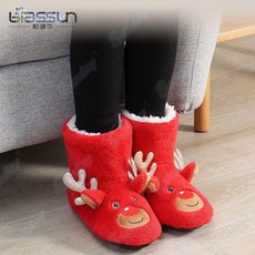 台灣出貨 冬季兒童棉拖鞋高筒地板鞋長筒防滑靜音室內聖誕兒童加厚地板襪