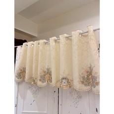 優雅粉玫瑰緹花刺繡桌巾60*60, 優雅粉玫瑰短簾150*45