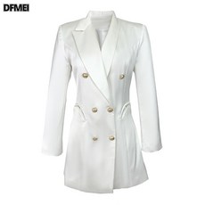 DFMEI 가을 여성정장 더블 버튼 화이트 디자인 슬림핏 원피스 5406