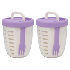 씰락 과일 컵 포크 및 물빠짐 바구니 포함, 2개, 보라색