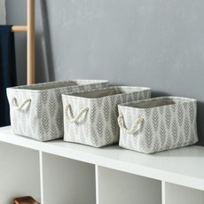 加厚儲物盒收納箱衣櫃整理籃內衣雜物筐可折疊布藝桌麵零食收納盒, 灰葉,小號30*20*15cm, 1個