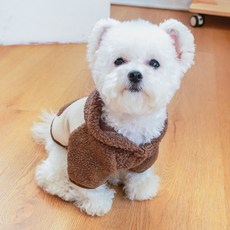 투니스 반려동물 배색 퍼 후드 티셔츠, 1개, 커피 + 베이지