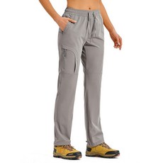 TBMPOY 여성용 하이킹 팬츠 방수 경량 빠른 건조 카고 여행 낚시 작업 캠핑 바지 포켓 4개 포함 라이트 카키. XXL