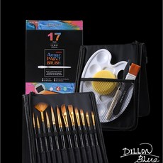 Giorgione 藝術畫筆套組 17件組 尼龍筆毛 附帆布筆袋、調色盤、油畫刀、海綿, 1個, 經典全餐(17件組)