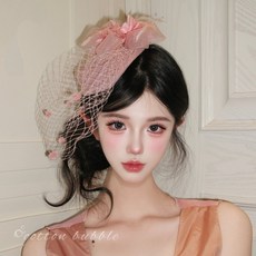 粉漾千金 法式復古網紗髮夾，粉色禮帽裝飾，適用於生日派對與新娘造型, 1個, 粉色花朵網紗禮帽