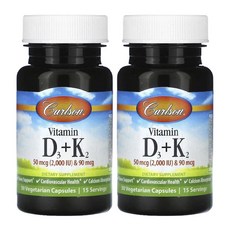 칼슨 비타민D3 K2 고약사 Carlson Vitamin D3 2000IU 30캡슐 2병, 30정, 2개