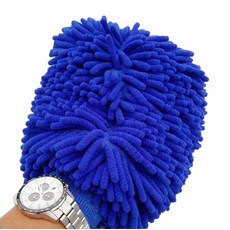 超細纖維珊瑚絨洗車手套 加厚柔軟汽車清潔手套 防水內層設計, 加厚款-藍色, 1個