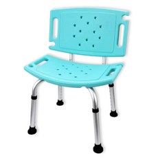 鋁合金洗澡椅 淋浴椅 高度可調 排水孔座墊 防滑腳墊 免工具安裝, 1個, 有靠背, 藍綠色