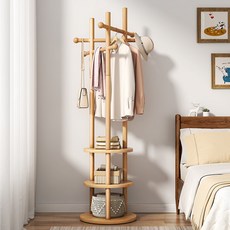 희망가 원목행거 3단 수납 튼튼한 스탠드 옷걸이 행거, 우드톤