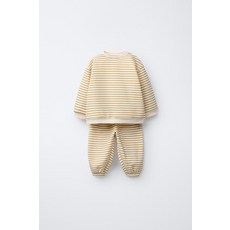 ZARA 스트라이프 스웨트셔츠 및 조거 팬츠 세트 - 황토색 4174570703