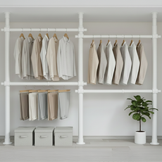 38파이 와이드 4단 행거 튼튼한 고정식 시스템 행거, 넓이 200-360cm x 높이 110-260cm