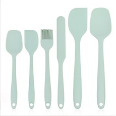 K zone 烘焙矽膠刮刀六件套組 一體式矽膠油刷 刮刀 奶油刀 抹刀 大小刮鏟, 1個, 莫蘭迪 藍色, 莫蘭迪 藍色