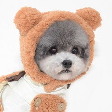 강아지 뽀글이 곰돌이 모자 1P 겨울 보온 산책 군밤 한필STORE, 아이보리_L
