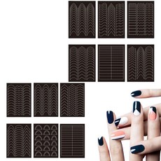 바이유즈 네일아트 가이드라인 스티커 라인테이프, 기본라인12장, 1개, 블랙