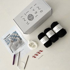 뜨개사계절 초보자용 DIY 대바늘 뜨개질키트, 1세트, 블랙(실), 크림화이트(앙고라실)