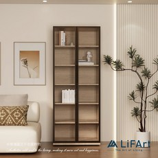 【LiFArt】Starry 雙門玻璃展示櫃(免組裝/系統家具/200cm)，防塵展示收納，穩固承重，簡約時尚, 水洗紅橡