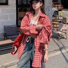 투니스 여성 체크무늬 루즈핏 셔츠