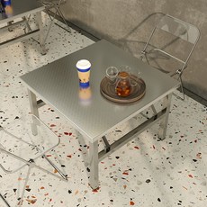 【椿嶼】家用喫飯桌夜市燒烤火鍋商用擺攤小方桌子不銹鋼折疊桌餐桌長方形, 長60cm寬60cm高55免安裝, 1個