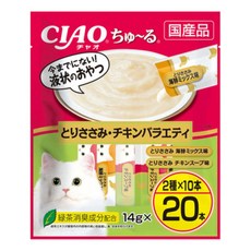 CIAO ちゅ~る 貓肉泥 雞肉海鮮雞湯綜合口味 14g 20入 液狀點心 綠茶消臭, 20個, DSC-06雞肉綜合