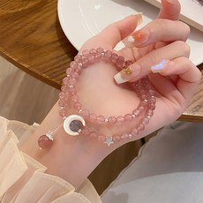 오누이디스플레이 천연원석 딸기수정 묘안석 두줄 레이어드 팔찌 D16