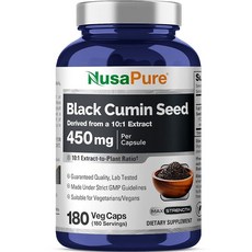 NusaPure 블랙 커민 씨앗 450mg 식물성 캡슐 180개(GMO 프리 비건), NusaPure 블랙 커민 씨앗, 450mg, 식물성, 1개, 180정