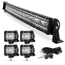 55.9cm(22인치) 390W 곡선형 LED 조명 바 키트 매우 밝은 스팟 플러드 콤보 드라이빙 라이트 10.2cm(4인치) 60W LED 작업 조명 안개등 포드 배선 하네, 1PC 585W+4PC 60W+1 배선