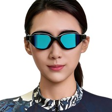 SERMER 성인용 고글형 물안경 자외선 차단 김서림방지 보관케이스 수모 귀마개 코마개 포함, 1개, 블랙 블루코팅