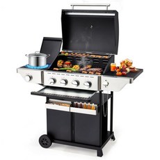 사이드 버너가 있는 4구 프로판 가스 그릴 스테인리스 스틸 스파이스 랙 542제곱인치 바비큐 야외 조리 주방 바비큐 정원 파티오 뒷마당에 적합한 45 000BTU 휴대용, 사이드 버너가 있는 4구 프로판 가스 그릴, 스테인리스