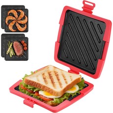 전자레인지 샌드위치 메이커 탈착식 알루미늄 그릴 및 실리콘 쉘이 있는 레드 마이크로 토스티 16 x 16cm 치즈 토스티용