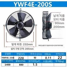 열교환기 쿨러 220V 저온 냉각팬 저장 냉각장치, 1개, YWF4E-200S 220V, 기본 모델명/품번