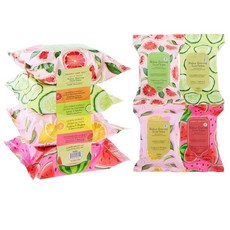 120피스 메이크업 제거 물티슈 버라이어티 세트 4팩 액티브 식물성 리무버 페이셜 클렌징 타월 히알루론산 콜라겐 레티놀 로즈 워터 포함 286362, 과일