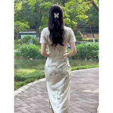 改良新式旗袍 - 年輕款少女氣質修身宴會禮服長裙 (台灣出貨，滿額贈), 1個, 8310中長款,S