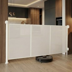 프리미엄 아기 유아 안심소재 중간지지대 스크린 안전문 롤 롤링 펜스 울타리 150X86cm, 화이트