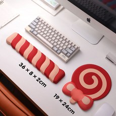 小熊堂棒棒糖硅胶护腕鼠标垫记忆棉键盘手托办公滑鼠垫子可爱女生, 1個, 棒棒糖红色鼠标垫+手托