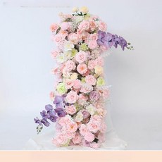 인조 장미 조화 결혼식 생화같은 인테리어 꽃다발 라넌큘러스 성묘 꽃장식 센터피스, 크림 핑크 퍼플 1m