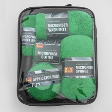 도리팝 차자동차 세차용품 세트 타월 스펀지 왁스 휠 브러시 카샴푸 세차타월, 1개, 그린 옥스포드 천 버전