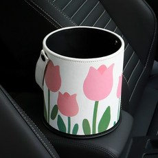 可愛卡通汽車垃圾桶 後座收納盒 防水雜物置物筒 懸掛式 車載用品, 一排鬱金香垃圾桶