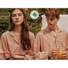 < 메리 투나잇 > 이브니에 드림하이 면 레이온 베이지 체크 여자 남자 커플 잠옷 파자마 홈웨어 세트 신혼잠옷 부모님잠옷