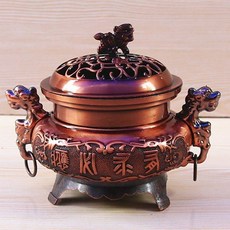 金玉滿堂合金香爐 神明爐 熏香爐 祖先爐 淨香爐 公媽爐 天公爐 鏤空蓋雙耳 檀香爐擺件 茶館傢用室內供奉用, 古銅色（1個）, 1個