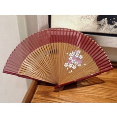 摺扇 扇骨櫻花噴繪 扇面雪紡 邊骨烤漆, 如圖所示, 1個
