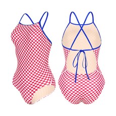 누이브 여성용 러브 체크 미들컷 원피스 수영복 2컬러, 레드